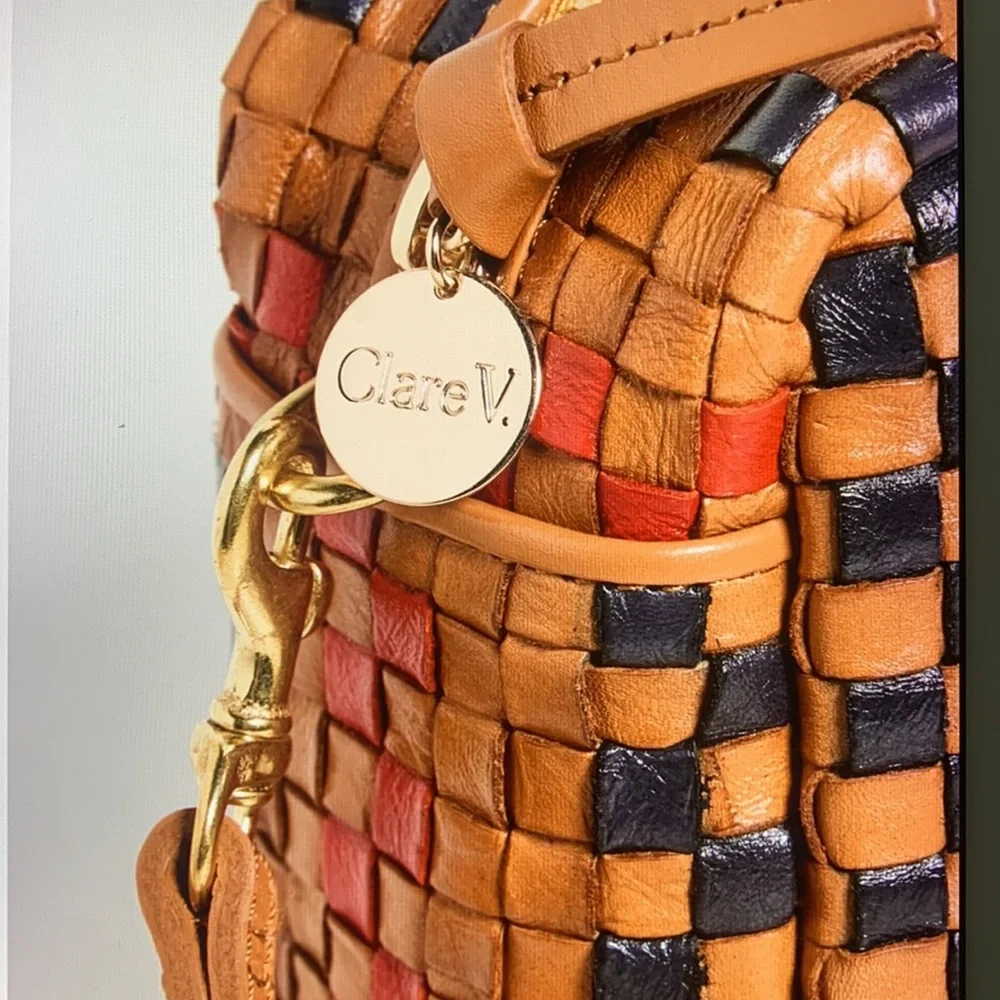 Clare V . Marisol Woven Leather Crossbody Bag, PINSTRIPE WOVEN CHECKER - Picture 4 of 17